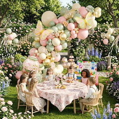 Tea Party Decorations Pink Sage Green Gold Balloon Garland Arch Kit with Teapot