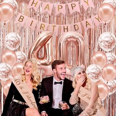 40th Birthday Decorations Set for Women – Rose Gold Crown, Sash, Banner, Balloon