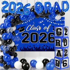 Graduation Decorations 2026, Blue Black Graduation Party Decorations 123Pcs Ball