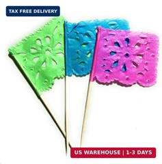Set of 24 Pcs Multi-Colored Mini Mexican Paper Papel Picado Tissue Banner Flags