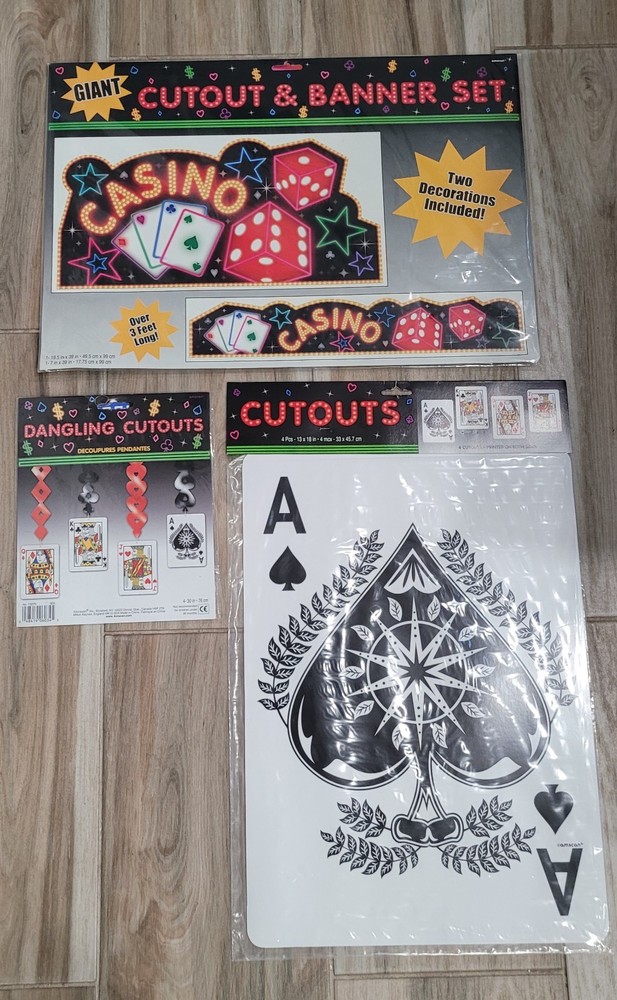 Amscan Casino Night Decor Set Jumbo Playing Cards Banner Cutouts Vintage New
