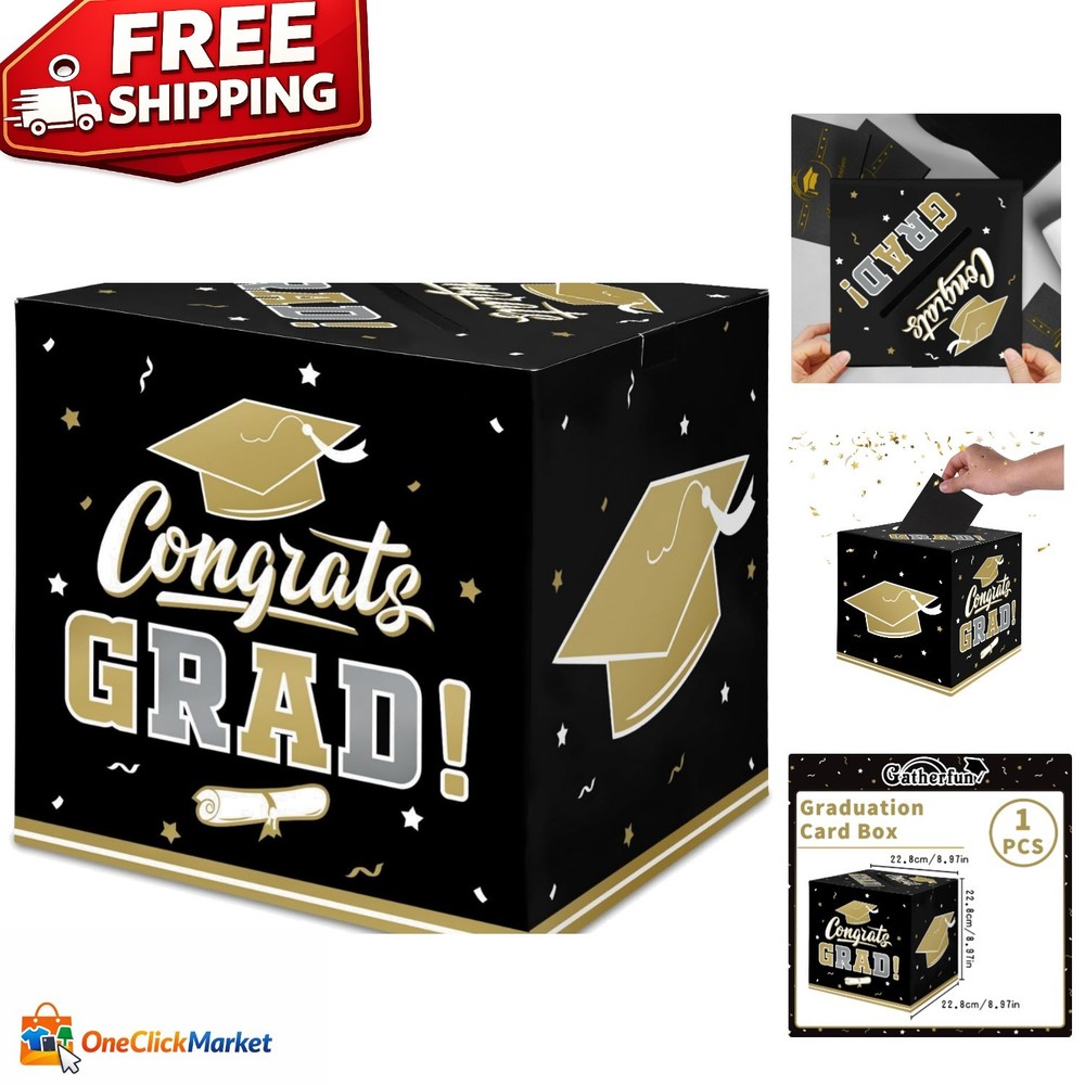 Sophisticated Black Gold Graduation Gift Card Box 2026 – Reusable & Chic