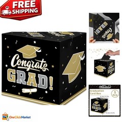 Sophisticated Black Gold Graduation Gift Card Box 2026 – Reusable & Chic