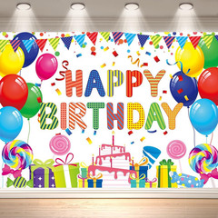 7X5 FT Happy Birthday Backdrop for Wall Colorful Birthday Party Decorations