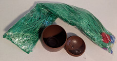 Coconut Beverage Holders and Green Grass Skirts