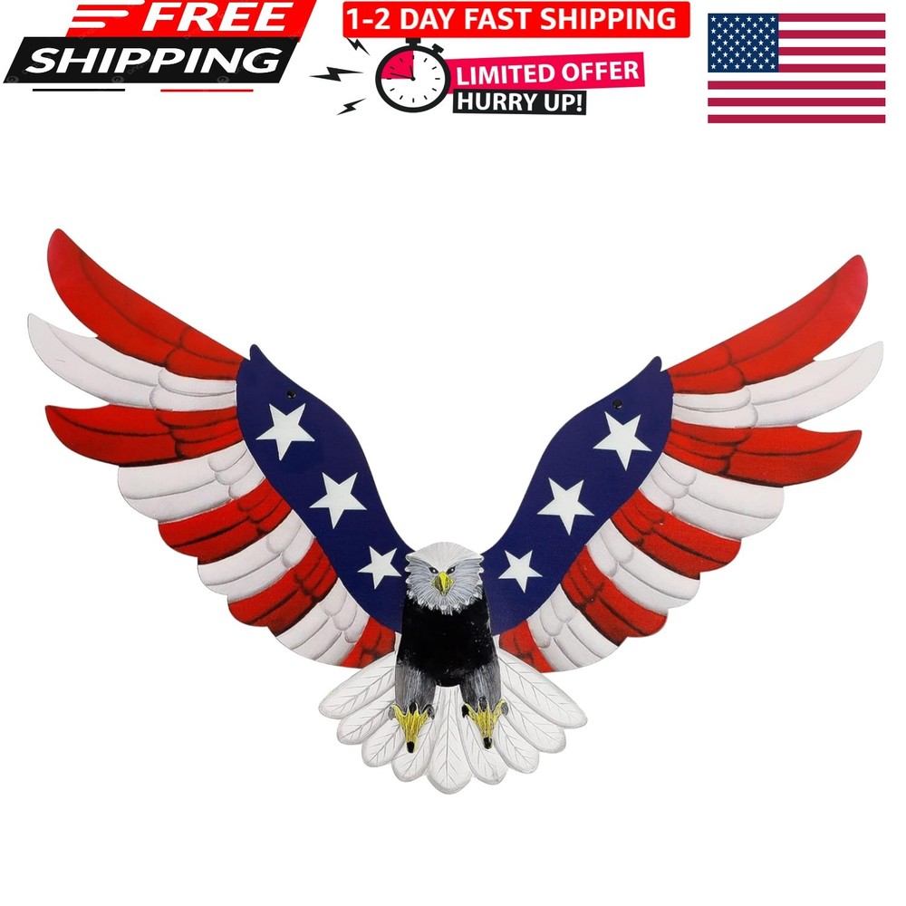 Patriotic Handmade Metal Eagle Art – 23.6″x14″ Independence Day Wall Decoration