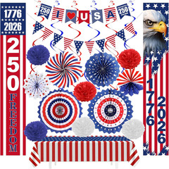 250Th Anniversary Party 4Th Of July Decorations 29 PCS Red White Blue Patriotic