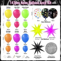 147pcs Neon Balloon Arch Kit, Neon Party Decorations with Yellow Hot Pink Lim…