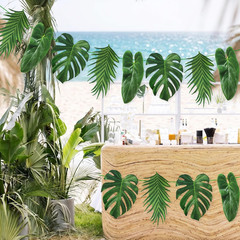 Pre-Strung Tropical Palm Leaf Garland Banner – 12Pcs Double-Sided Printing 9.8 F