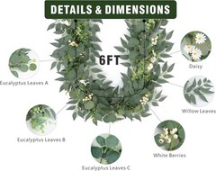 6 Ft 2 Packs Artificial Greenery Eucalyptus Garlands Faux Silver Dollar