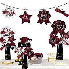 24 PCS Graduation Decorations Maroon Black 2025 Sticks Table Toppers Burgundy