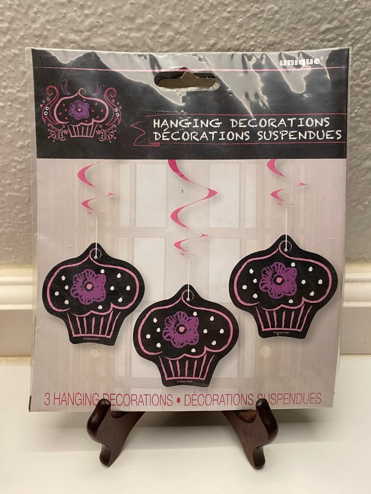 Birthday Party Cupcake Shaped Hanging Decorations 3 count