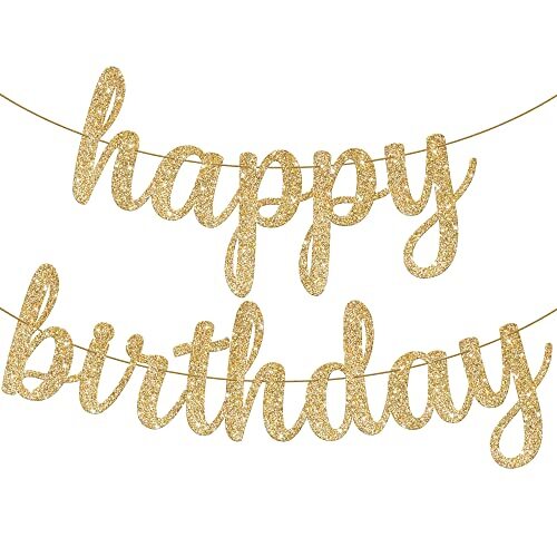 KatchOn Glitter Happy Birthday Banner – 10 Feet, Pre-Strung – Luxurious Gold