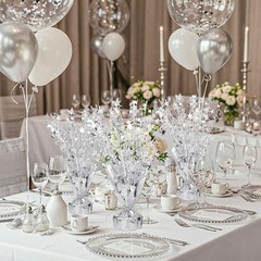 6 Pack Metallic Foil Spray Centerpiece Table Decoration Silver Star Party Cen…