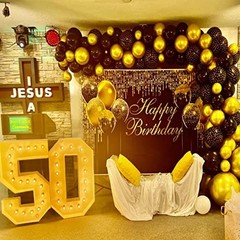 Black & Gold Birthday Backdrop 10x8ft – Glitter Sequin Banner for Party Decor, P