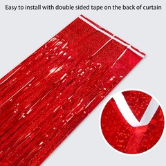 Red Foil Fringe Curtains 3 Pack 3.2 x 8.2 ft Shiny Tinsel Backdrop for Birthd…