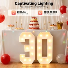 30th Birthday Party Decoration, Light Up Numbers for Birthd, 30 Light Up Numbers