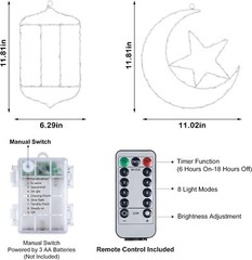 Timer Ramadan Eid Mubarak Decorations Window Lights 2 Pack 11.8 Inch Lantern …