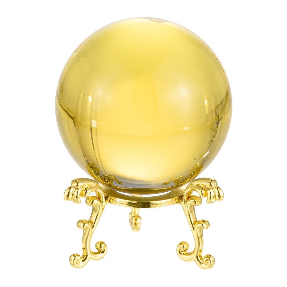 1Set 60mm/2.4″ K9 Crystal Ball Decorative Ball w Box and Metal Stand Yellow