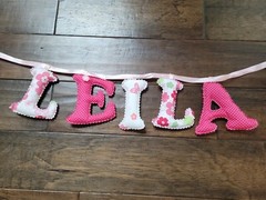 LEILA Custom Made Pink Floral Poka Dot Baby Girl Name Fabric Bday Birth Decor
