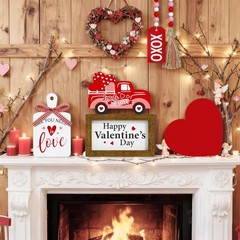 Valentine’s Day Tiered Tray Decor Set – 5 Pcs Heart 4.72×3.35 inches, Red