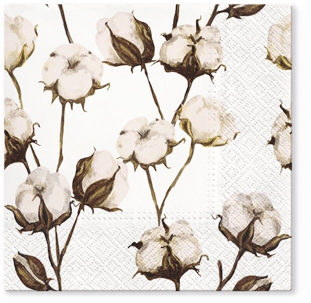 Cotton Branches Oriental Paper Lunch Napkins 40pcs Decoupage Floral White Brown