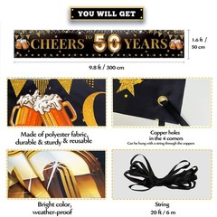 Cheers to 50 Years Yard Sign Banner, Happy 50th Birthday Red, Black, White