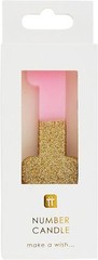 Talking Tables Pink Number 1 Candle with Gold Glitter Premium Quality PINK1