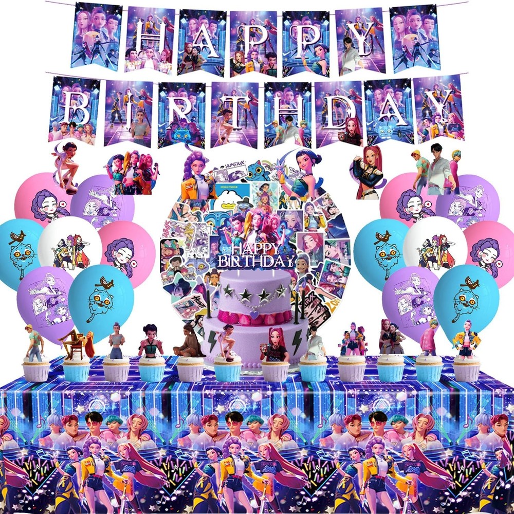 109pcs Kpop Demon Hunters Birthday Party Supplies Set – Banner, Balloons, Topper