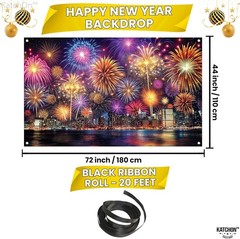 72×44″ XL Happy New Year Banner|Fireworks Happy New Year 2026 Banner – New Years