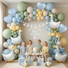 Silly Goose Party Decorations with Goose Banner, Bow & Blue Gingham Balloons,…
