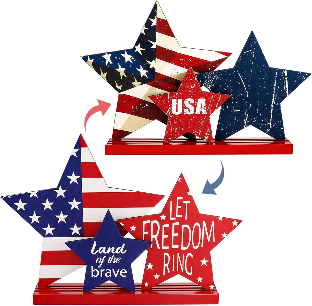 4Th of July Decorations,Red White Blue Patriotic Star Freedom Tabletop Gift 4Pcs