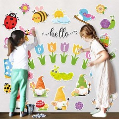 JarThenaAMCS 54Pcs Hello Spring Cutouts Tulip Flower Gnome Butterfly Bee Pape…