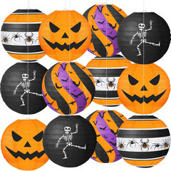 Halloween Paper Lanterns, 12 PCS Halloween Hanging Paper Lanterns, Orange Black