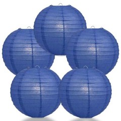 BULK PACK (5) 6″ Dark Blue Round Paper Lantern, Even Ribbing, Chinese Hanging We