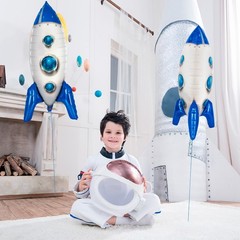 2 Pcs Large Blue Rocket Balloons for Kids, 33 Inch Rocket Ship Balloon, Outer Sp