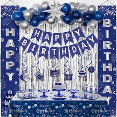 Blue Birthday Decorations Men Women Boys Navy Silver Banner Balloons