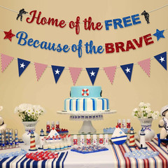 Pre-Strung Memorial Day Decorations Banner Thank You Veterans Days Glitter Blue