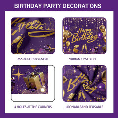 Purple and Gold Birthday Decorations for Women,Party Supplies with Happy Birthda