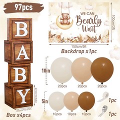 Teddy Bear Baby Shower Party Decorations – Wood Grain Boxes with Baby Letters, 9