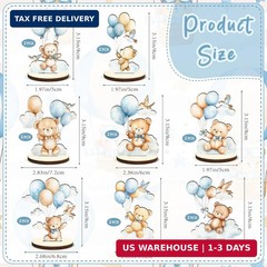 16 Pcs Wooden Baby Shower Table Centerpiece Blue Bear Tabletop Detachable Sign I