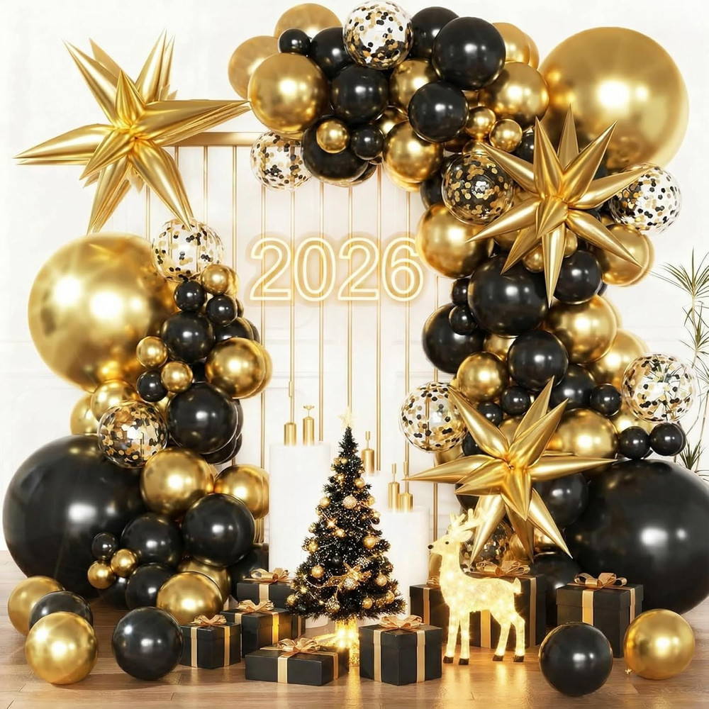 Black & Gold Balloon Arch Kit, Black & Gold Party Decorations for Birthday NEW