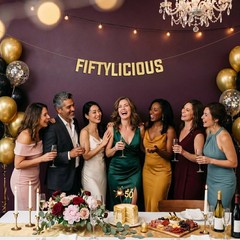 Pre-Strung Fiftylicious Gold Glitter Banner – Funny 50th Birthday and Anniver…