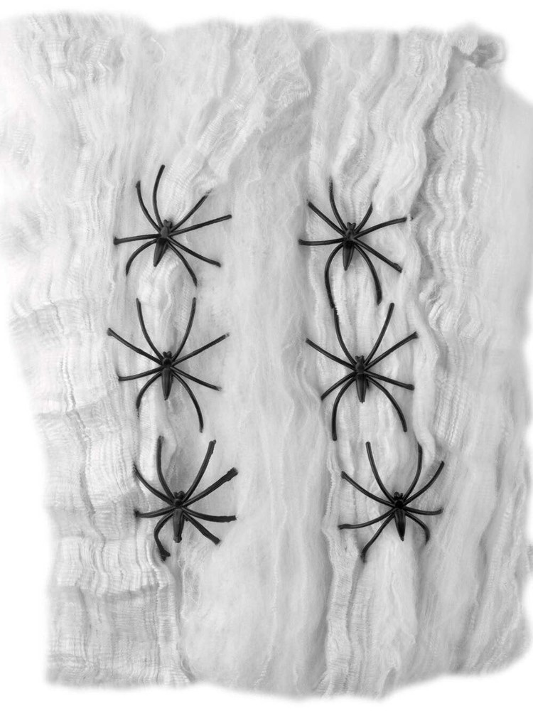 Halloween Spider Web 4 Spiders White Stretchable Cobweb Fancy Dress