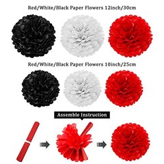 29 Pcs Red and Black Decorations Decoration Fan Pom Pom Honeycomb Flower Tiss…