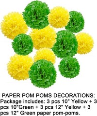 12pcs Yellow Green Paper Pom Poms 12″ 10″ Ceiling Wall Hanging Tissue Flowers
