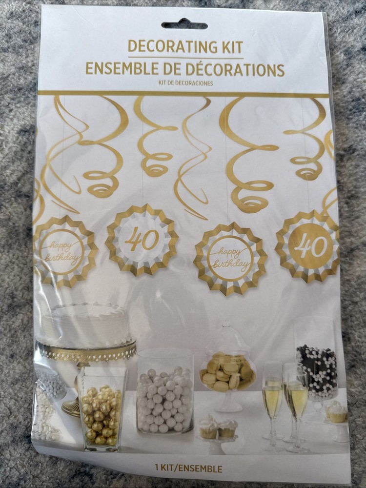 40TH HAPPY BIRTHDAY DECORATING KIT HANGING FANS SWIRLS GOLD