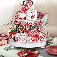 12 Pcs Christmas Tiered Tray Decor Wooden Signs for Home Room Table Fireplace