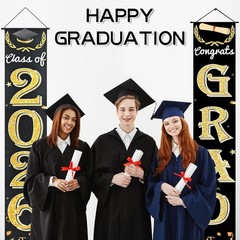 Black Gold Graduation Decorations Class of 2026 Congrats Grad Banner Grad Por…