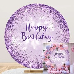OERJU Purple Birthday Round Backdrop Cover Purple Bokeh Dots Happy Birthday R…